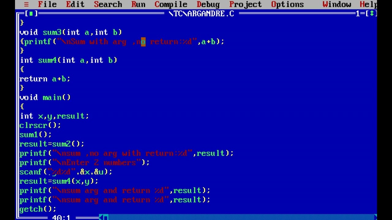 C Program to find the sum of two numbers using function(Argument and Return four types)