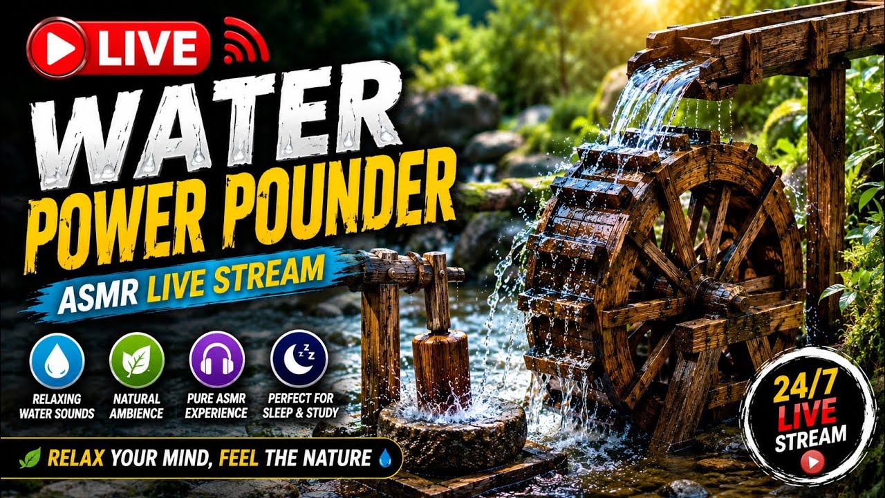 LIVE | Water Power Pounder ASMR 🌊 Relaxing Water Mill Sounds 24/7 for Sleep, Study & Meditation
