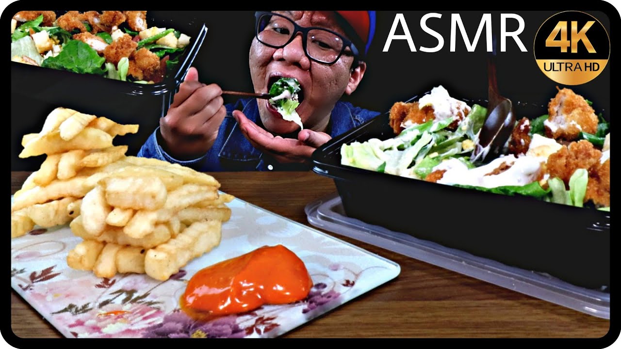 (ENG SUB) ASMR CAESAR SALAD W BREADED CHICKEN | FRIES | SALADS | EATING SOUNDS | SHALEHAN ASMR