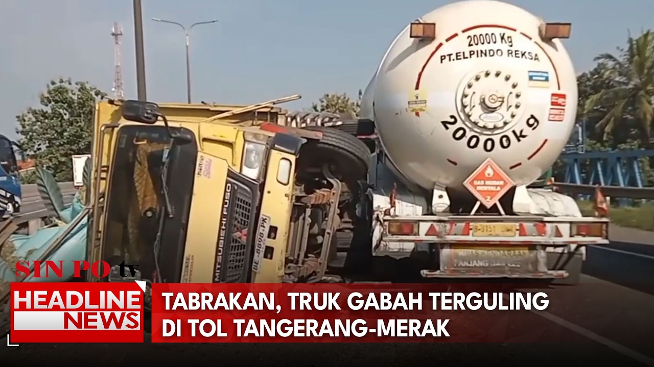 Tabrakan, Truk Gabah Terguling Di Tol Tangerang-Merak