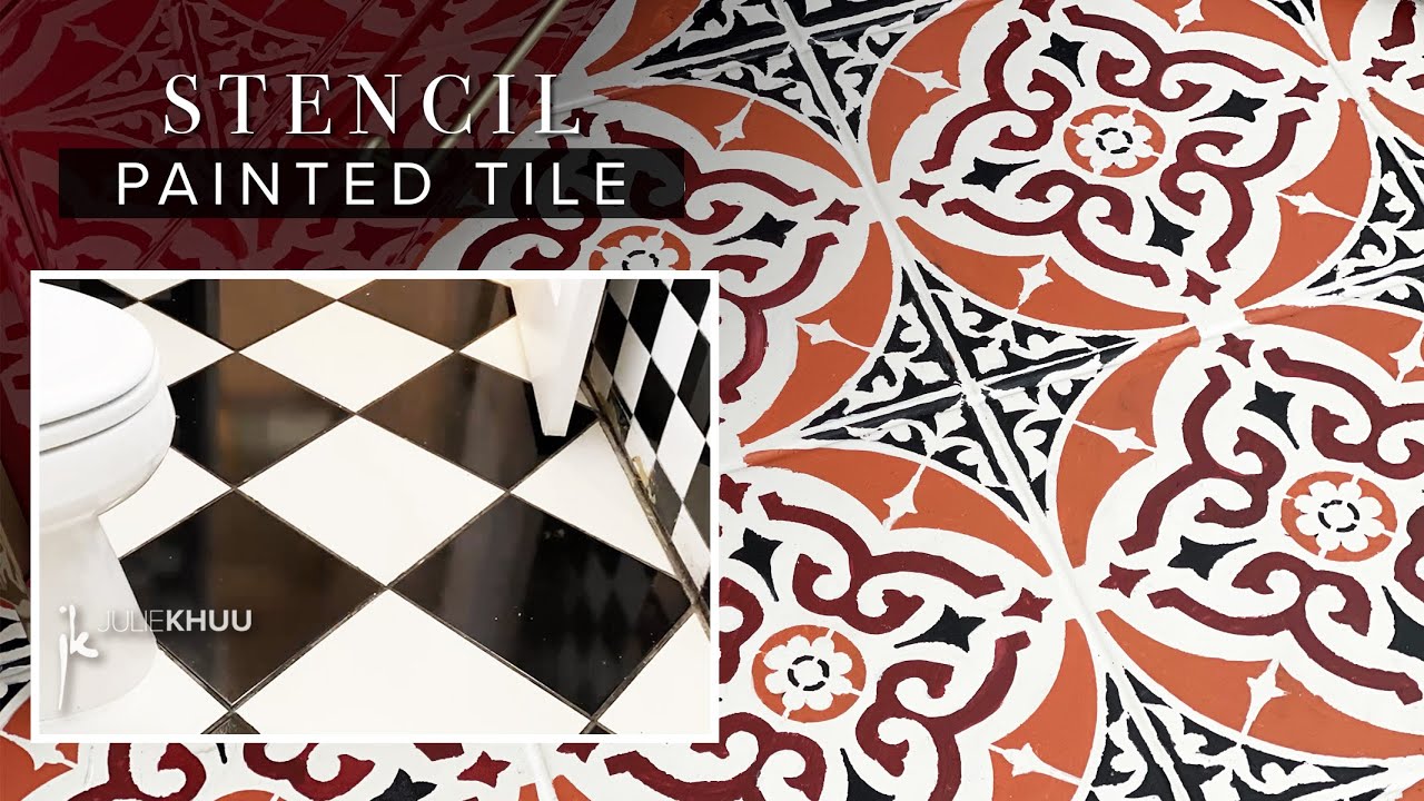 How to Paint Tile Flooring (DIY Stencil Tips!) - EXTREME BATHROOM MAKEOVER Part 2