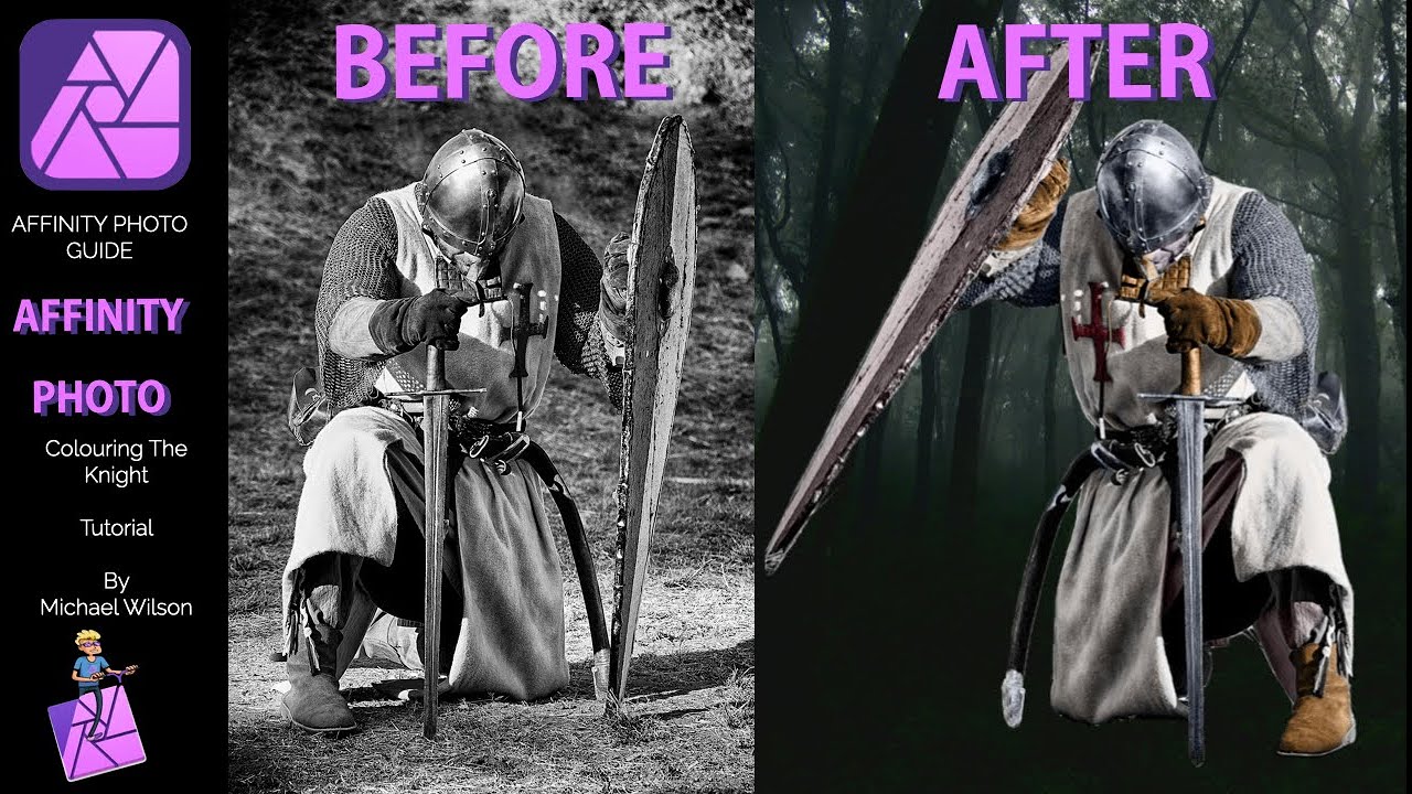 Affinity Photo Tutorial adding colour to Black and White. The Knight