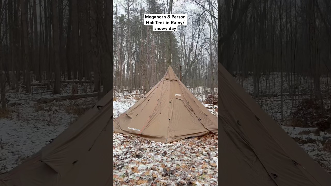 Megahorn Hot tent in rainy, snowy day. #shorts #hottentcamping #megahorn