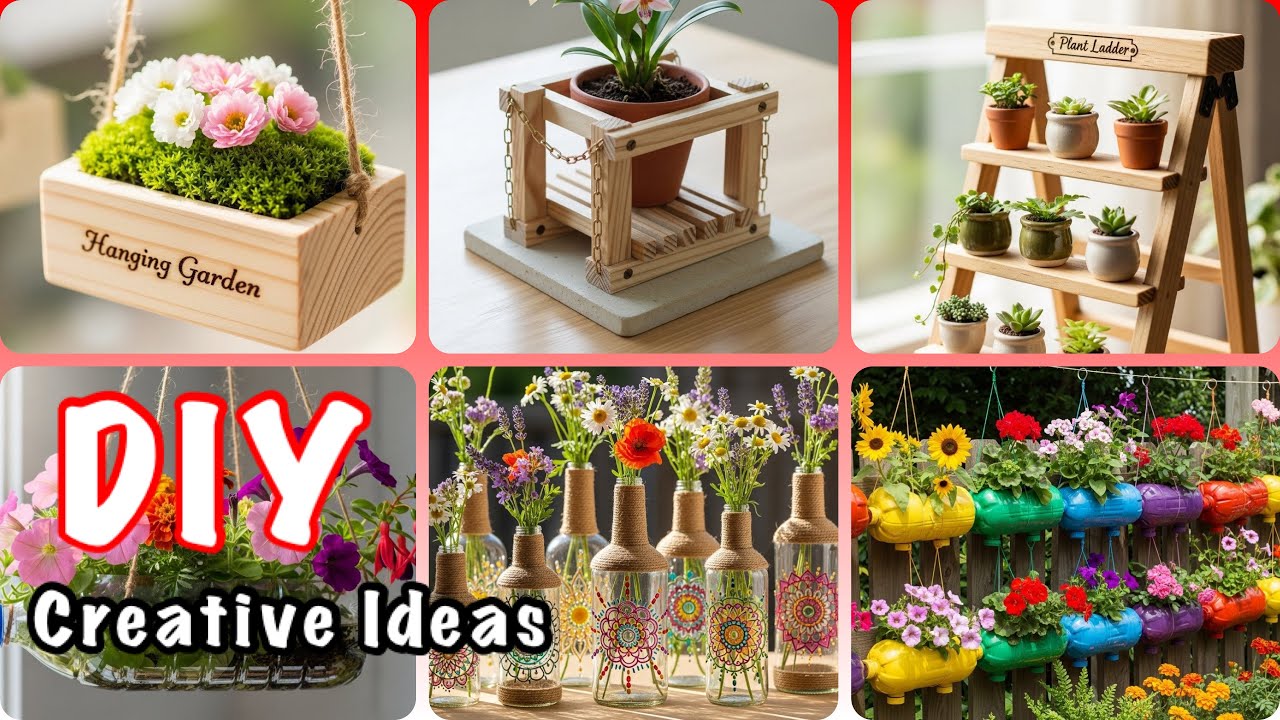 DIY creative Ideas, Recycle old vases for decoration.Make your own flower vases.낡은 나무를 재활용하고 꽃을 심으세요