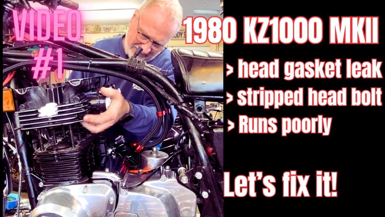 1980 KZ1000-A4 Head gasket leak, stripped head bolt, runs poorly - Video #1