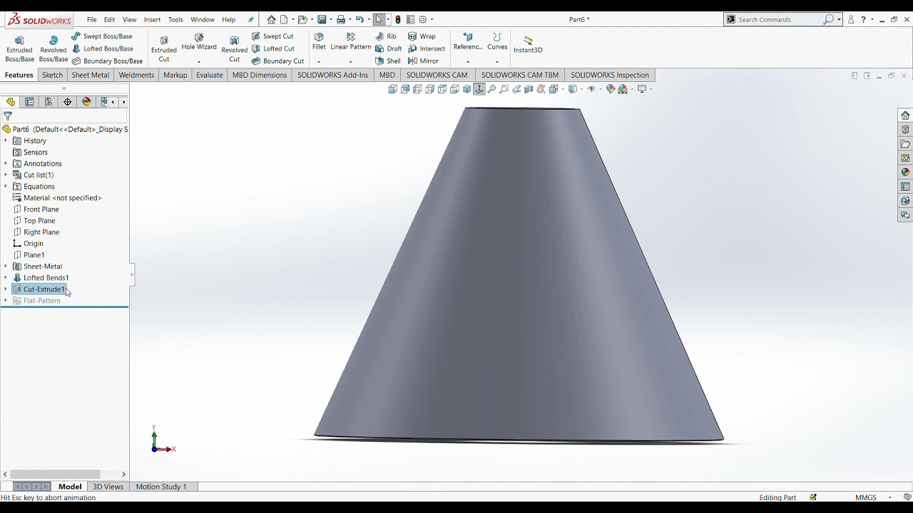 การเขียนแบบแผ่นคลี่ กรวยตัดเฉียง (Solidworks)