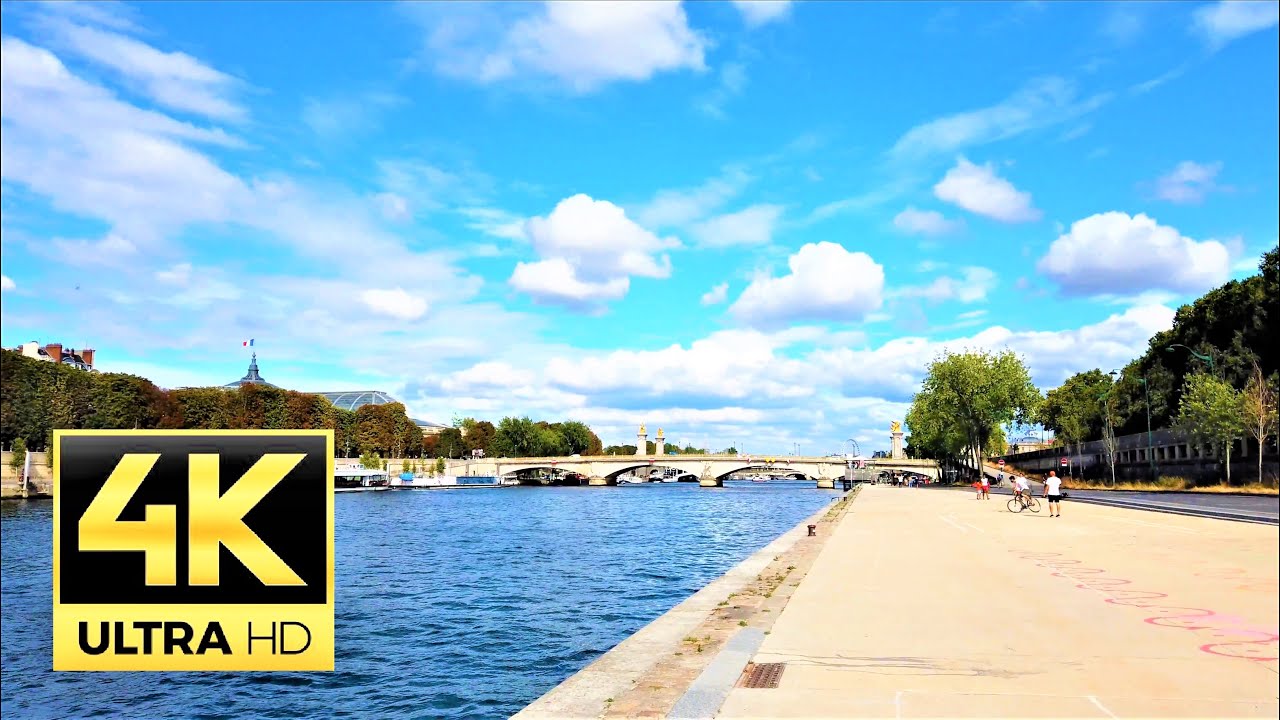 Seine River walk 1 hour = 🇫🇷 Eiffel tower - Notre Dame 🇫🇷 - 4K