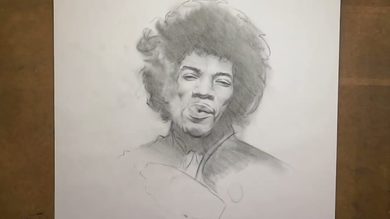 Portait sketch in charcoal: Jimi Hendrix.