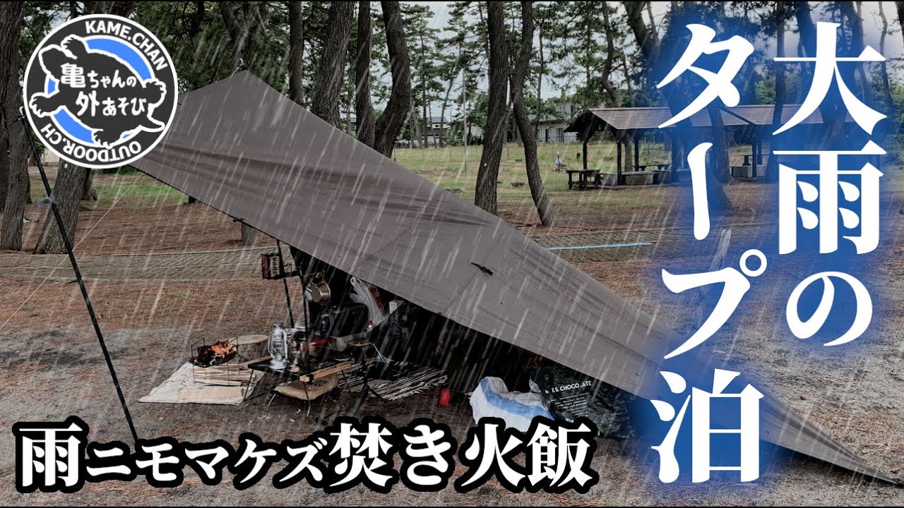 【ソロキャンプ】大雨のタープ泊。雨にも負けず爆燃えファットウッド＆油返しで焚き火焼きカレー。【DDタープ／ビークフライ】