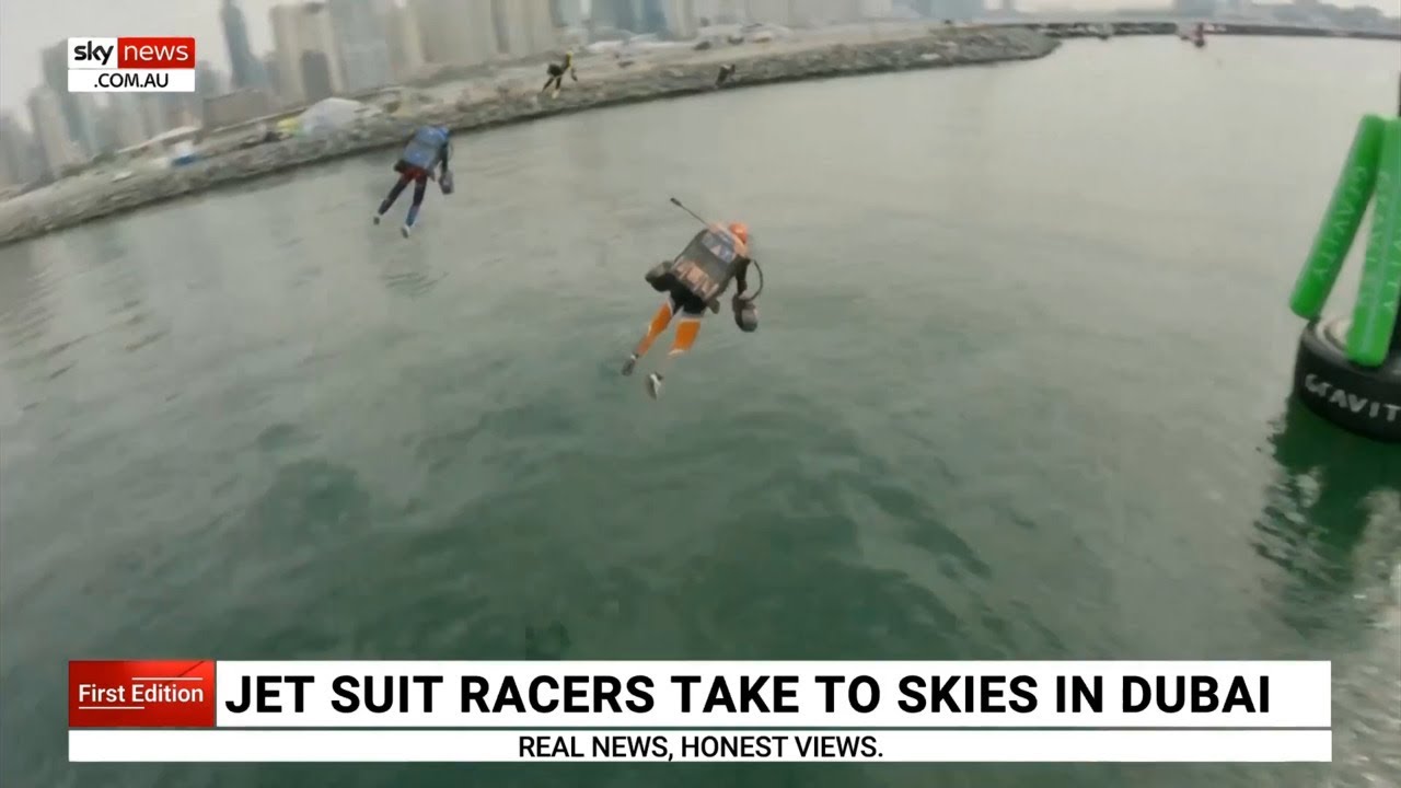 Jet suit racers take to the sky over Dubai Harbour