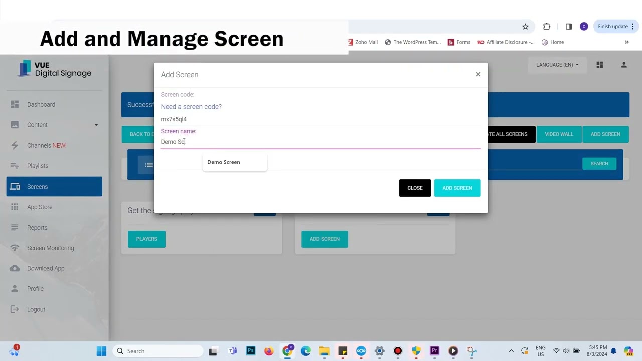 5  Add and Manage Screen   Vue Digital Signage Cloud CMS