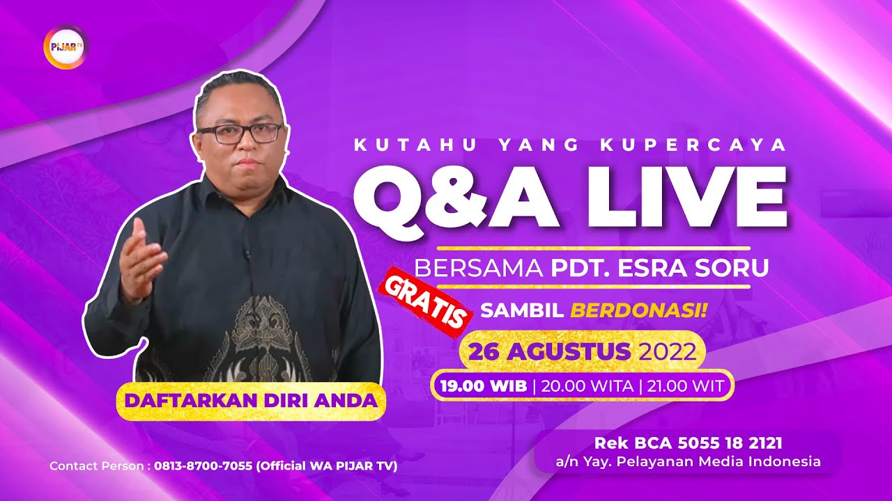 Q&A Live Suara Pemirsa bersama dengan Pdt. Esra Soru | 26 Agustus 2022 @PIJAR TV