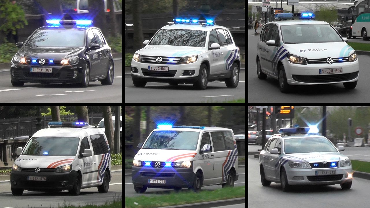 Diverse Politie voertuigen met spoed in Brussel