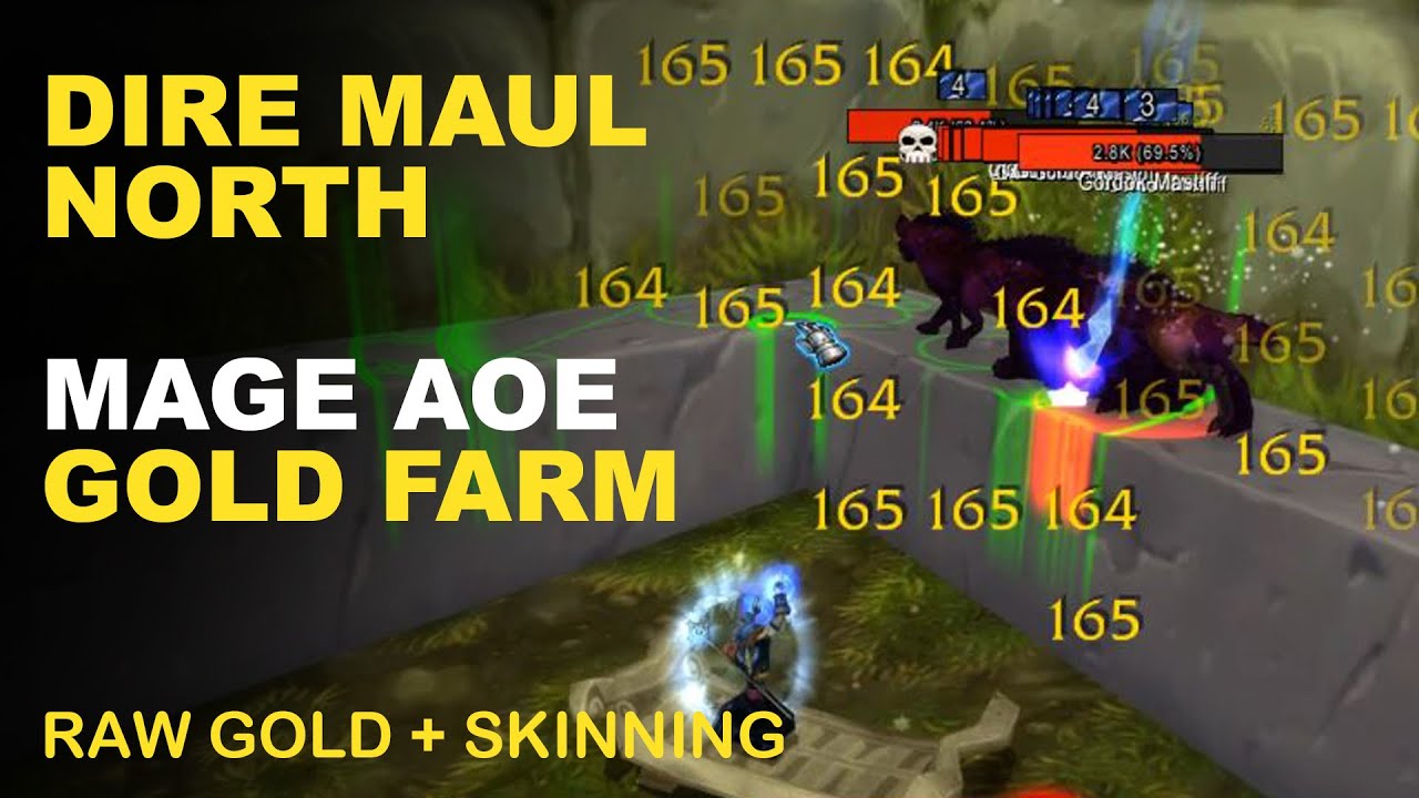 Dire Maul North Gold Farming as Mage AOE - Raw Gold + Skinning | Season of Mastery Classic WoW
