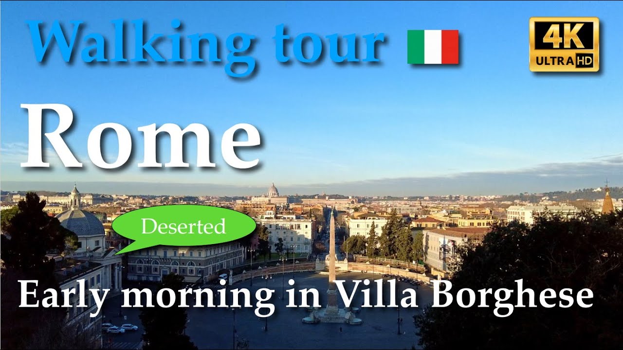 Rome | Early deserted morning in *Villa Borghese*, Italy【Walking Tour】4K