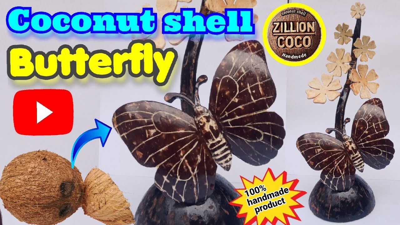 DIY Coconut Shell Butterfly on a Flower | Unique Handmade Eco Craft” 🦋🌼🌴🥥