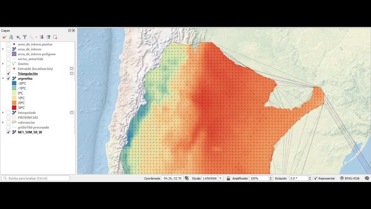 Interpolar red de triángulos irregulares en QGIS
