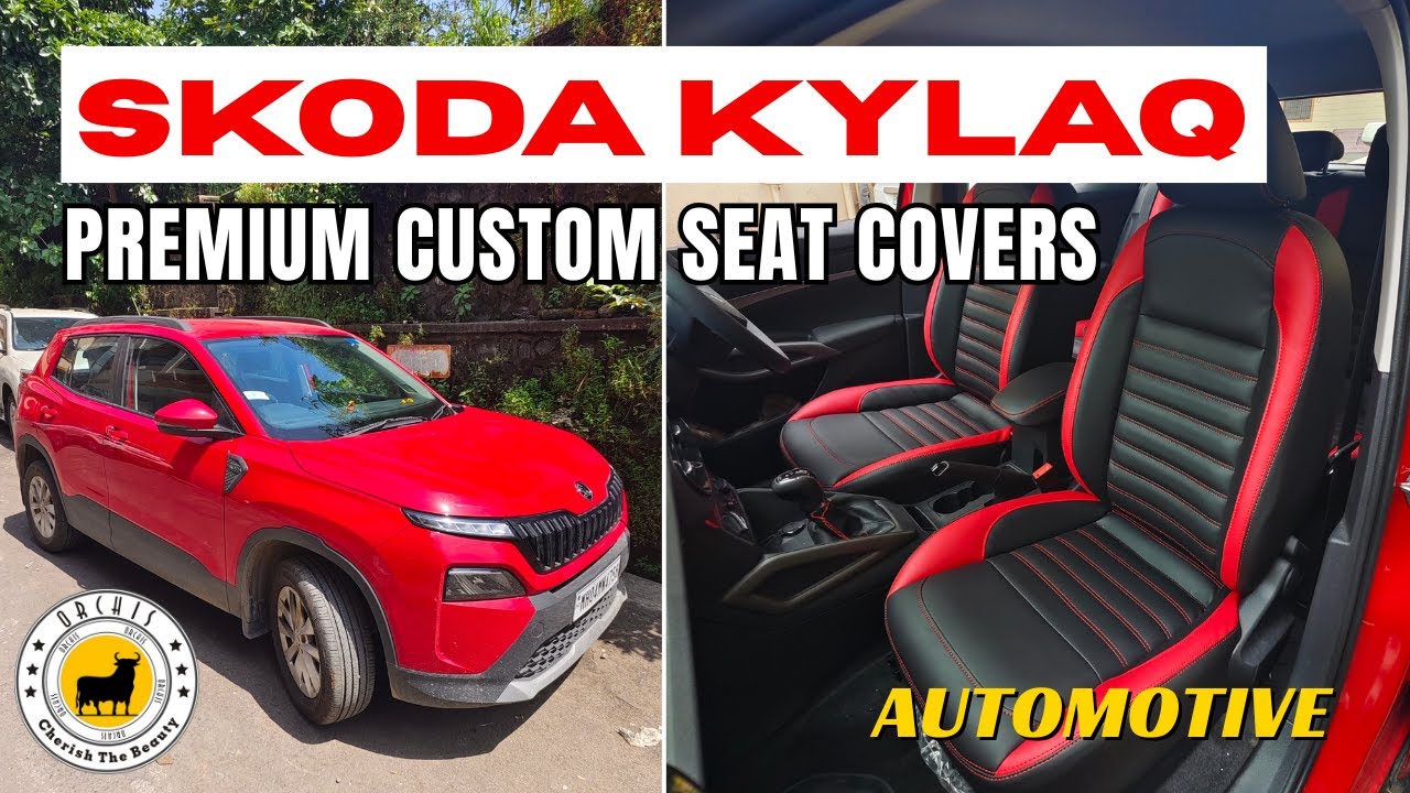 Чехлы для сидений Skoda Kylaq Custom | Премиум-кожа для салона в черно-красную гамму от Orchis Mu...