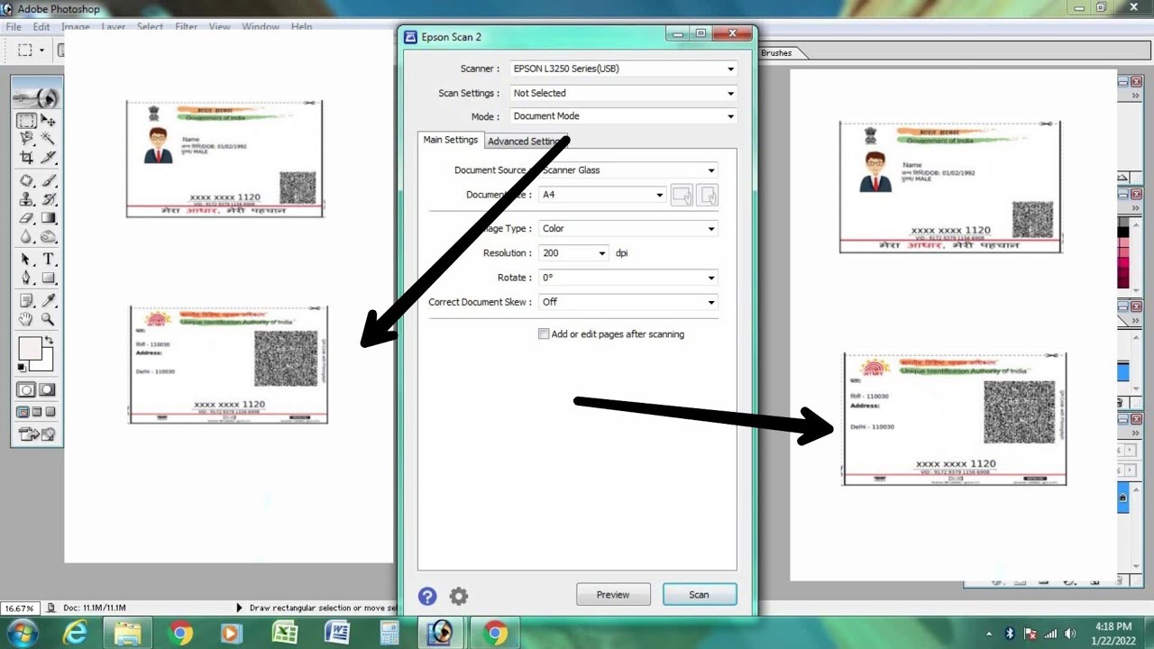 How to scan both side documents on one page by Epson | both side aadhaar in one page | photoshop 7.0