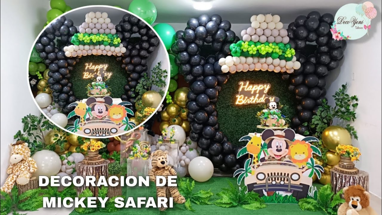 CABEZA DE MICKEY SAFARI CON GLOBOS🎈🐭| Clases decoración Decoyeni