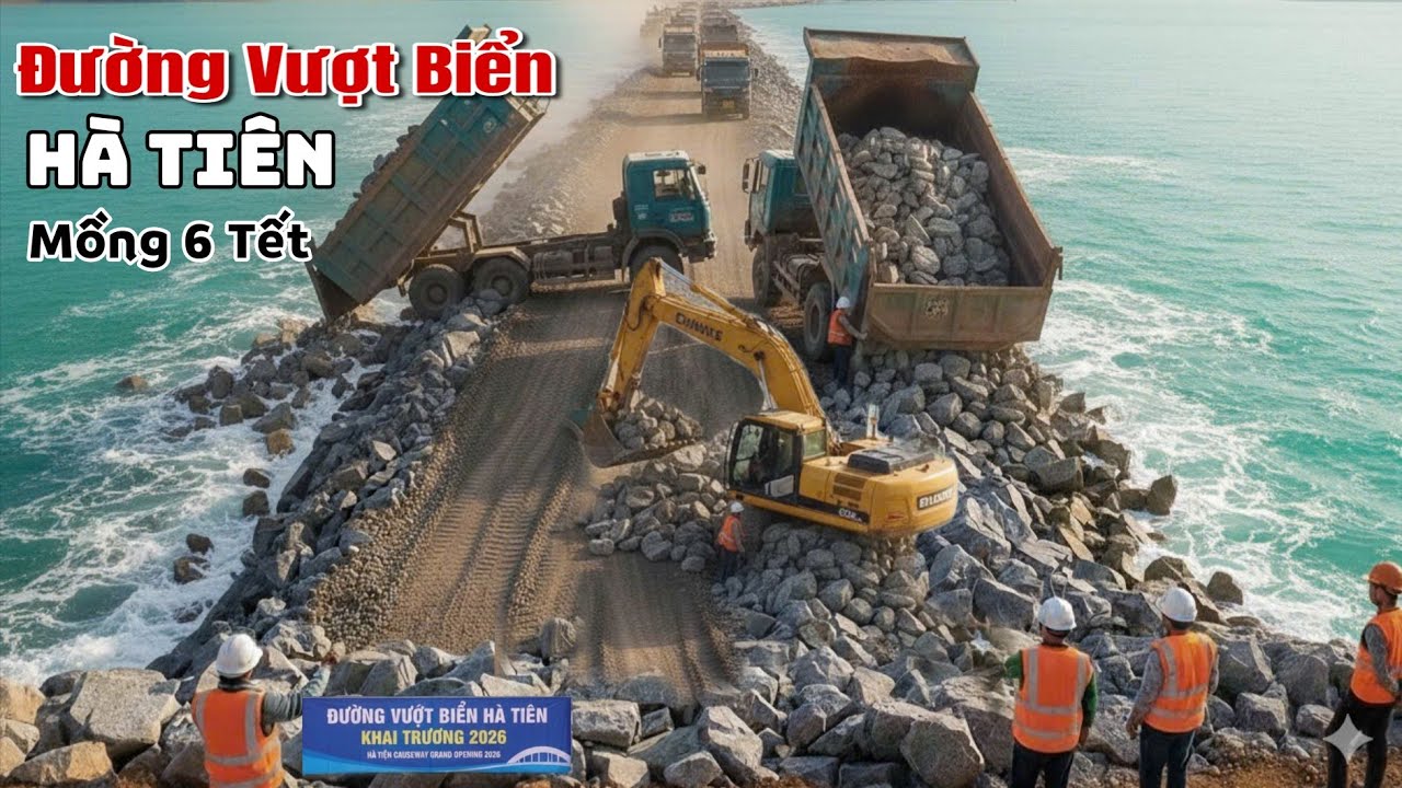 Đường Vượt Biển Hà Tiên-Bắt Đầu Hoạt Động Thi Công Bình Thường Mồng 6 Tết
