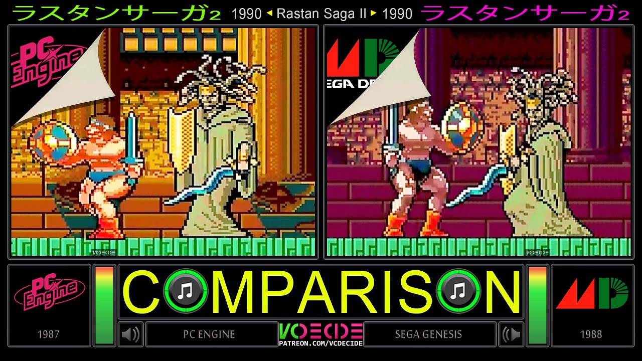 Rastan Saga II (PC Engine vs Sega Genesis) Side by Side Comparison | VCDECIDE