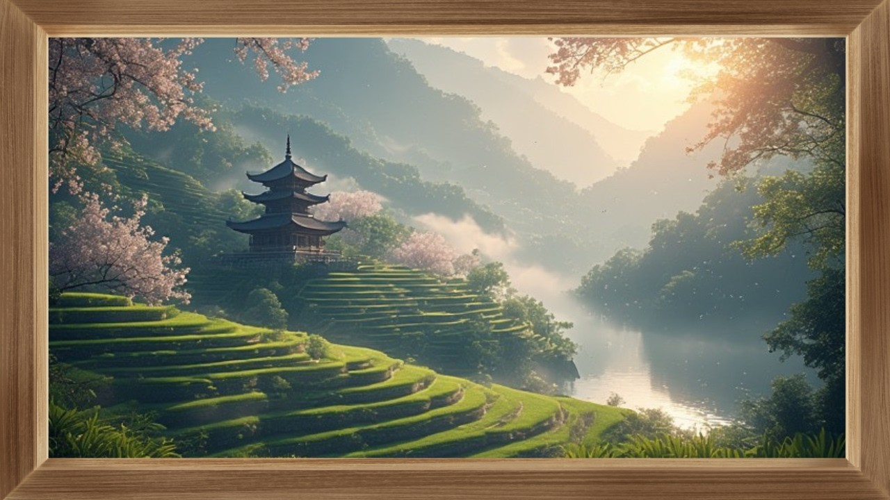 Arte para TV | Paisaje japon&eacute;s 🎋 | Cuadro enmarcado relajante (Loop)
