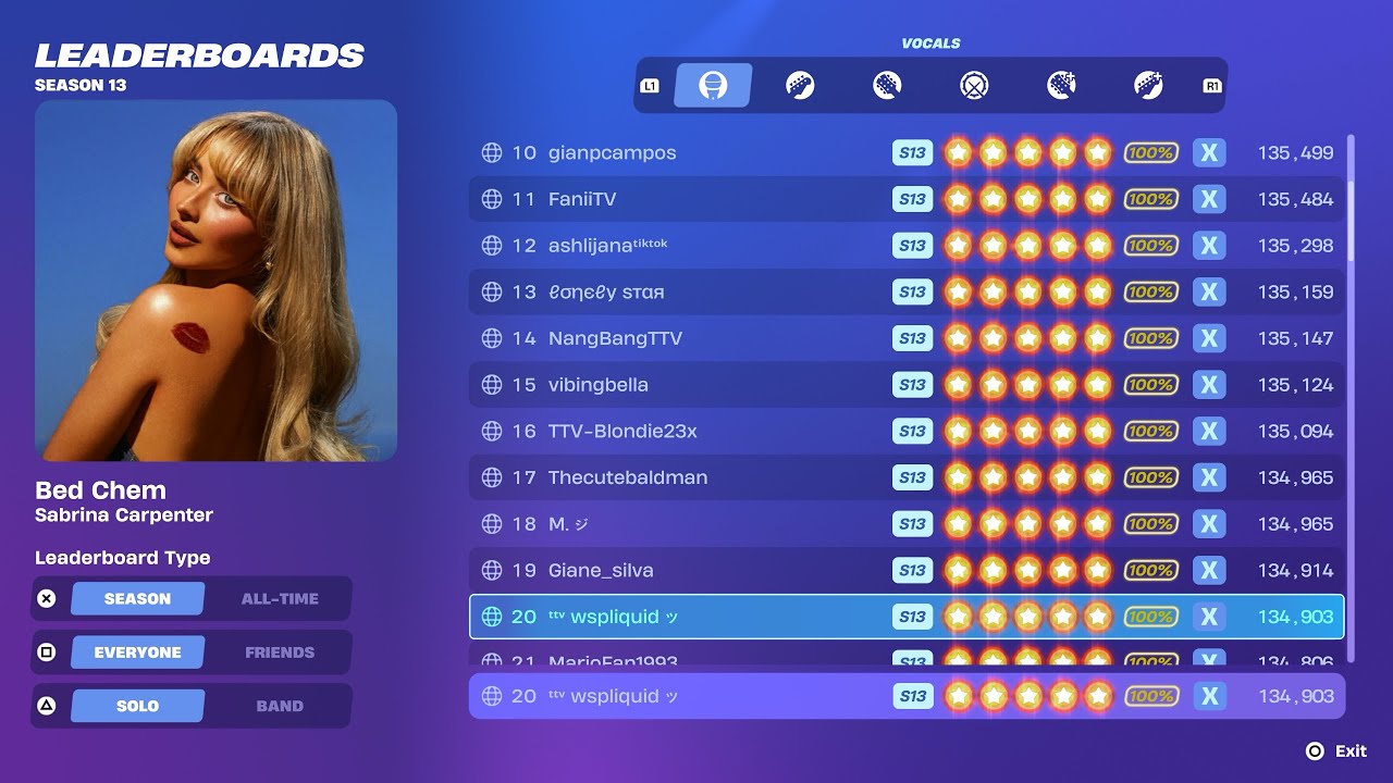 Fortnite Festival S13 ( TOP 20 ) Sabrina Carpenter - Bed Chem Expert Vocals 100% FC