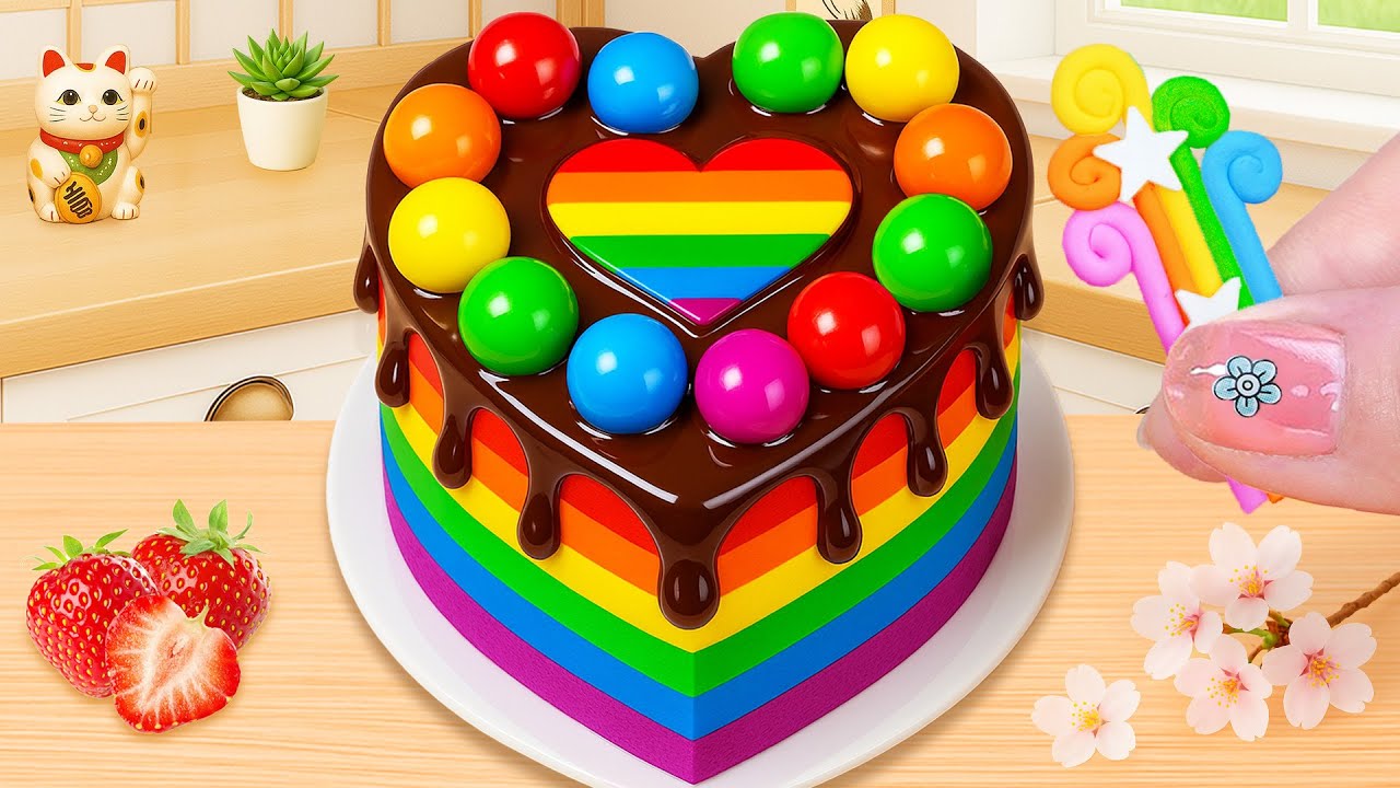 レインボーハートケーキ🎂🌈🍫 | Rainbow Heart Chocolate Cake | Sweet Japan