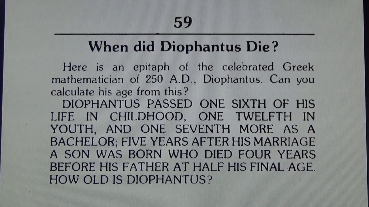 When did Diophantus Die - Maths Puzzle! #109