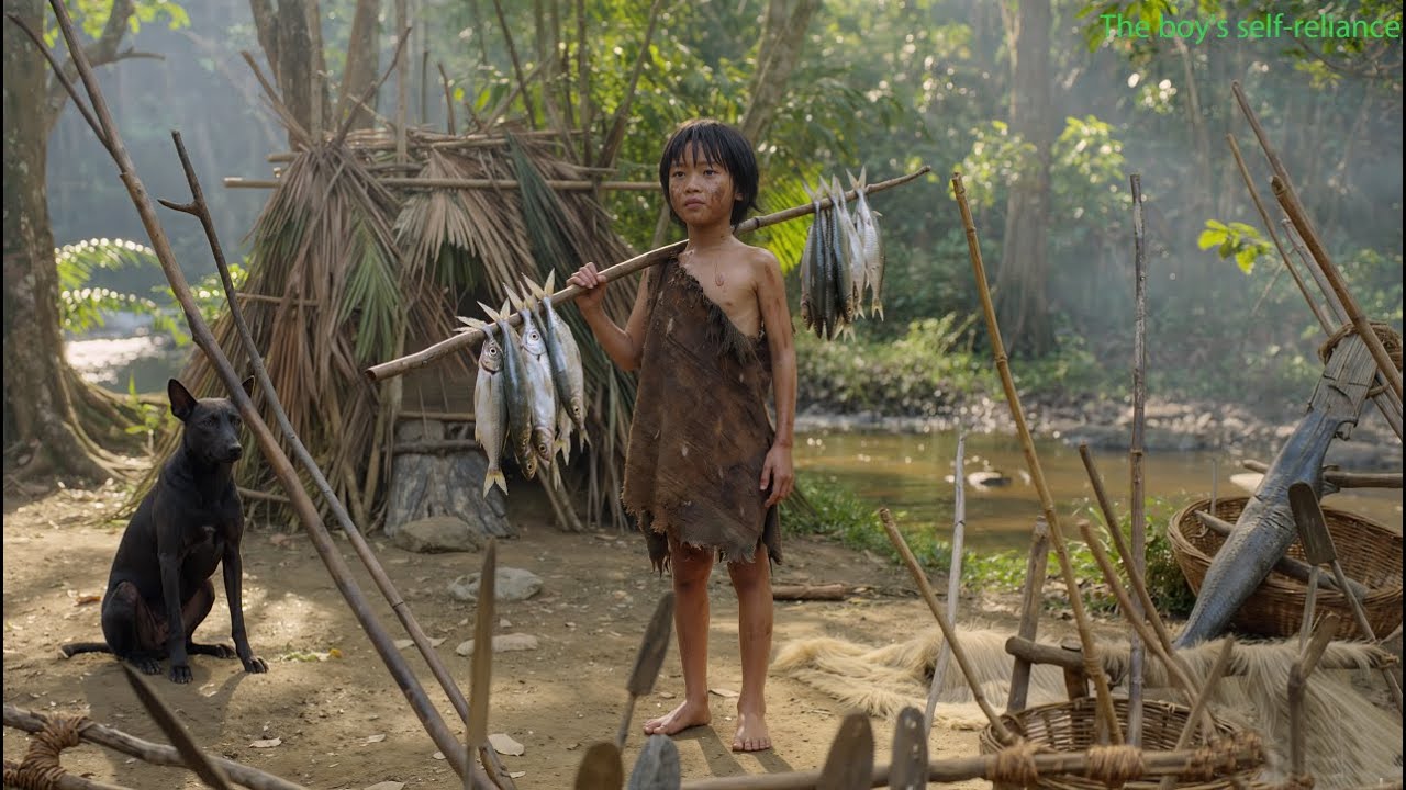 The orphan boy survived alone and made traps to find food in the forest.