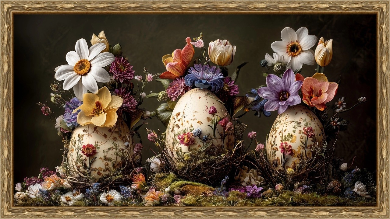 Vintage Easter Eggs and Flowers Frame TV Art | 4K TV Screensaver | 10 Hours