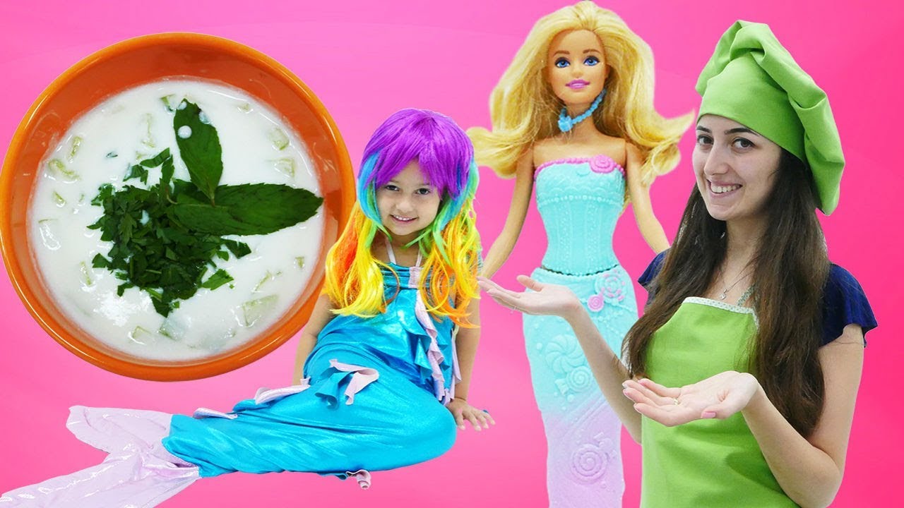Mini Mutfak. Deniz kızı Barbie ile cacık yapıyoruz!