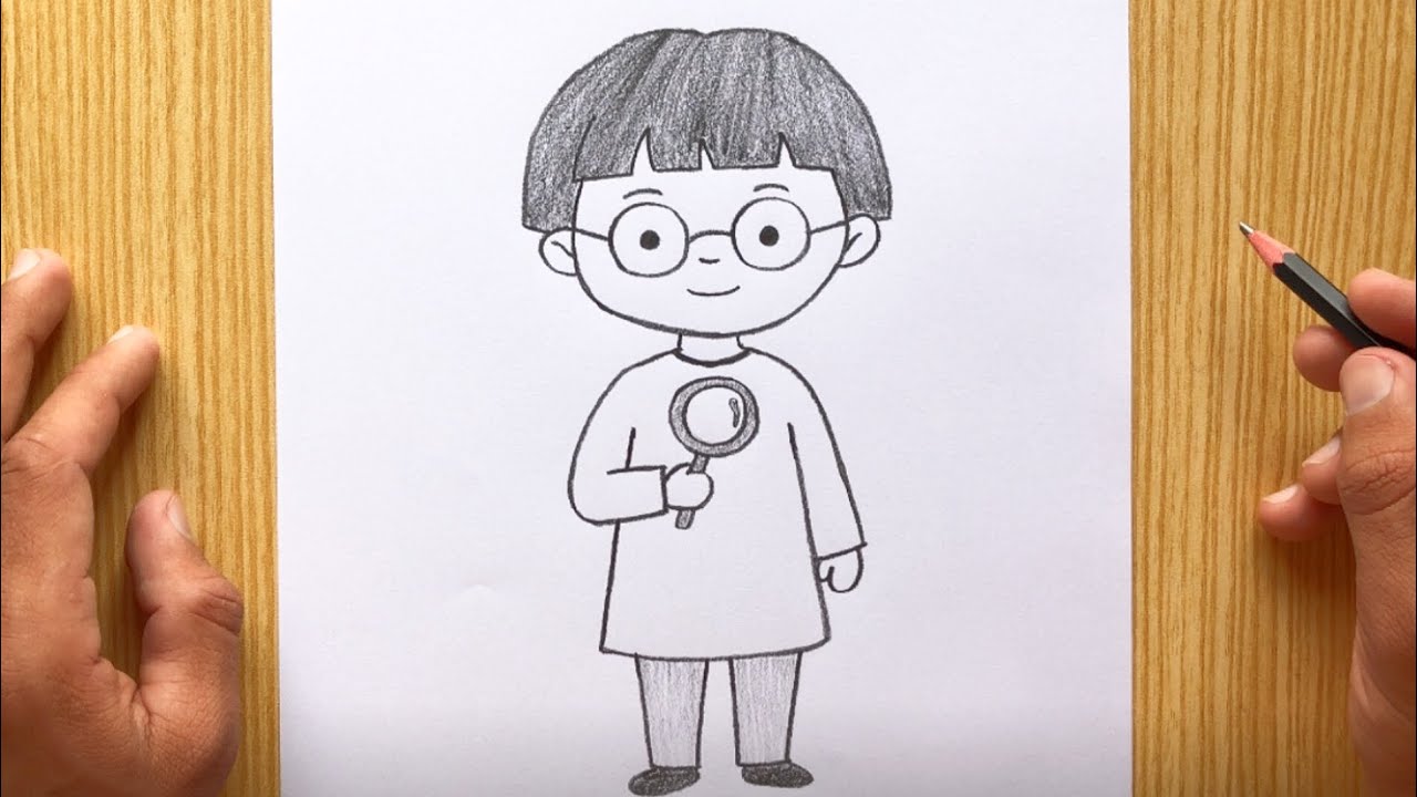 Easy Cartoon Boy Drawing with Magnifying Glass | Step by Step 🥰 