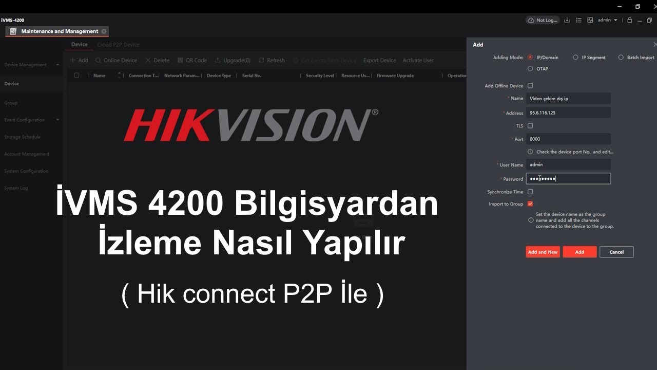Hikvision camera system monitoring from computer with Hik connect (IVMS 4200 P2P monitoring setti...