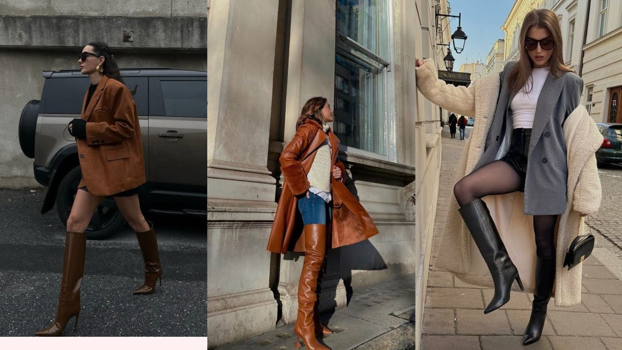 Luxury Leather Long High Heel Boots for Glamorous Street Style and Elegant Winter Nights