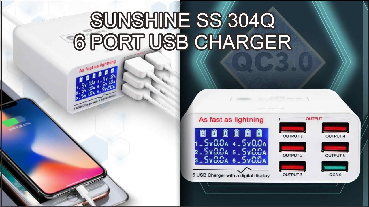 SUNSHINE SS 304Q 6 PORT SMART LIGHTNING CHARGER,SUPPORT QC 3.0