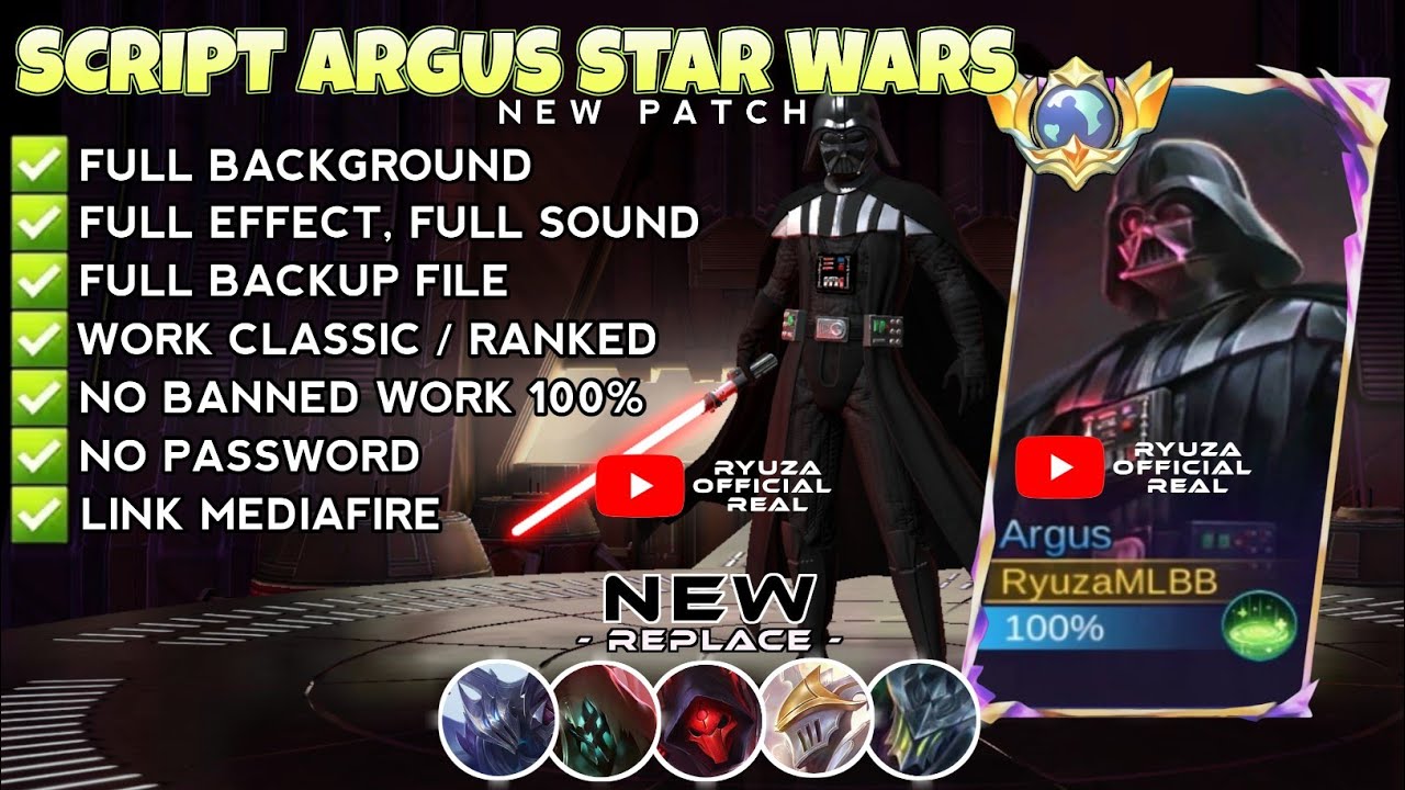 Script Skin Argus Star Wars - Darth Vader No Password | Full Effect Voice | Patch Terbaru 