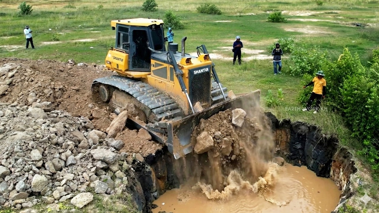 Smooth Operation Nicely Location Strong Heavy Dozer Working Dump Truck First Start Unloading Soil