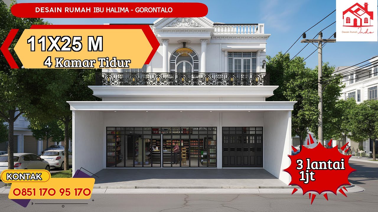 DESAIN RUKO INDO MODEL CLASSIK UKURAN 11 X 25M 3 LANTAI (Ibu Halima Gorontalo)