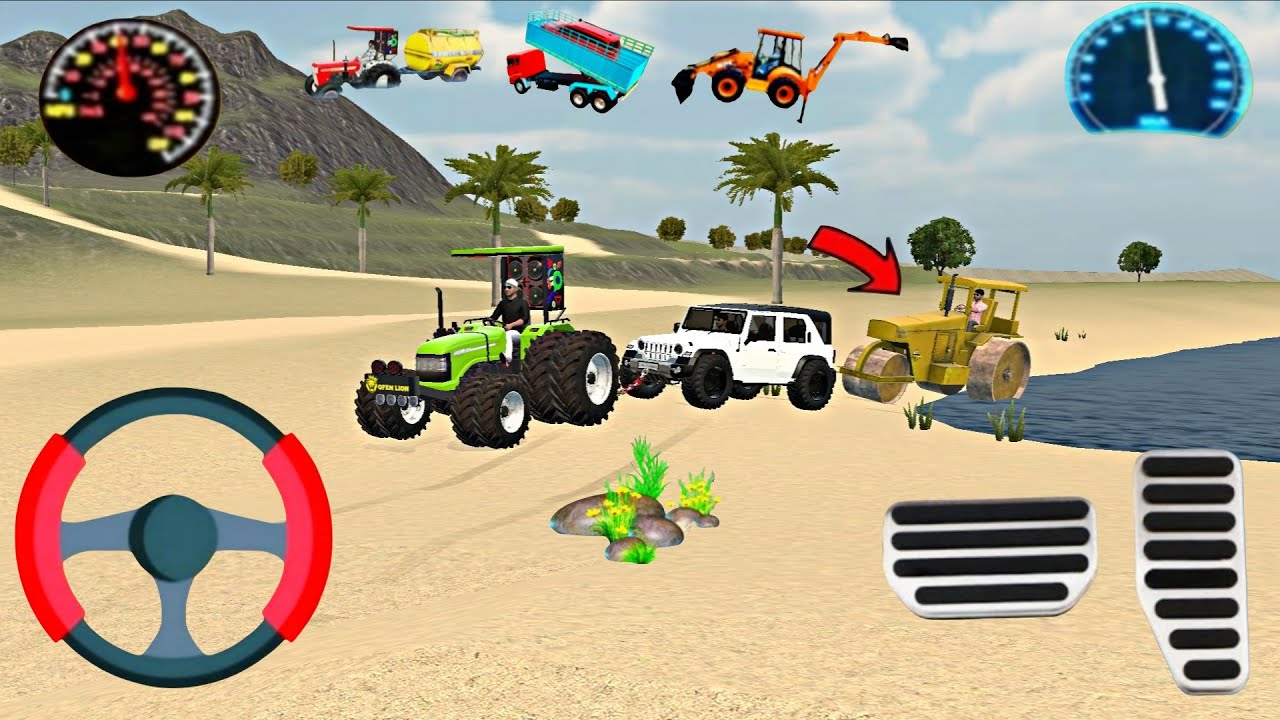Road roller stuck in mud 2 tractor rescue the #simulationgames #drivinggames 