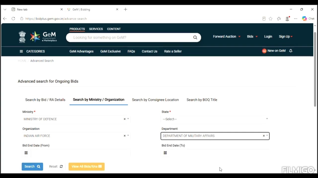 How To Search a Bid on Gem Portal 