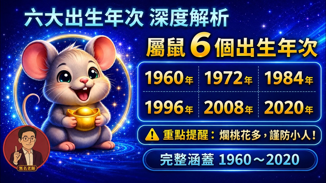【🐭屬鼠生肖，6個屬鼠出生年次】1960｜1972｜1984｜1996｜2008｜2020，2026年該注意什麼？【2026丙午年生肖運程EP.19】👉@594sway｜搜尋：無名老師