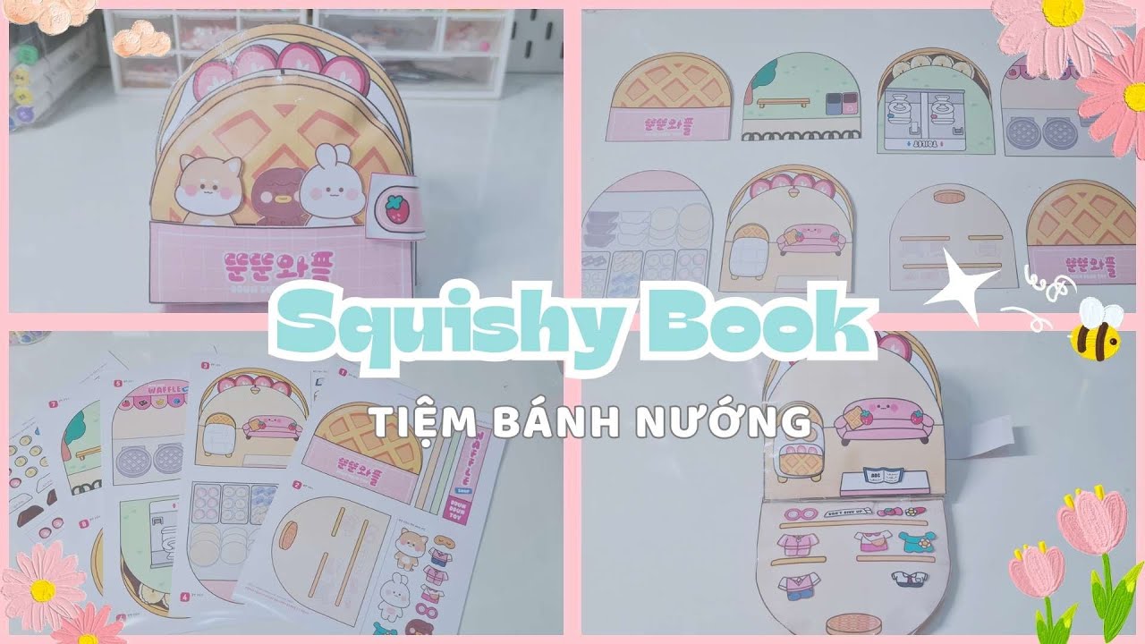 Paper DIY - Squishy book tiệm bánh nướng / Quiet Book - Make a paper waffle shop #ASMR #tutorial