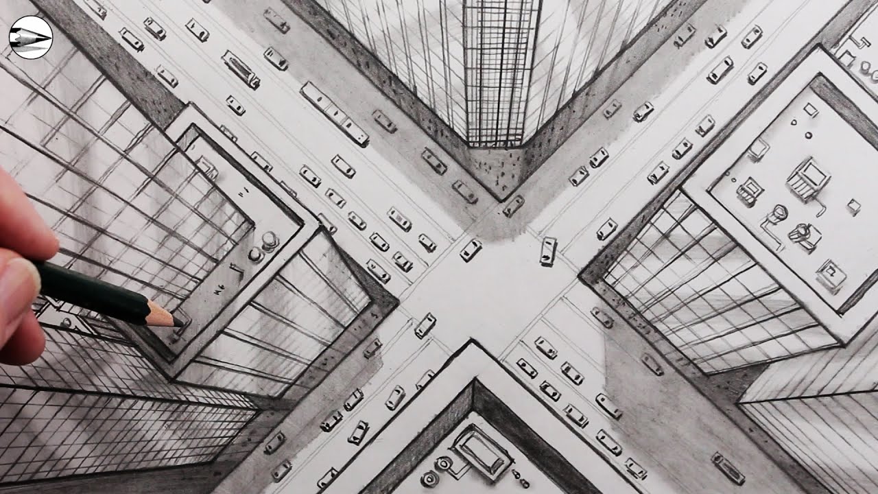 How to Draw a City using One-Point Perspective: Bird's Eye View for Beginners