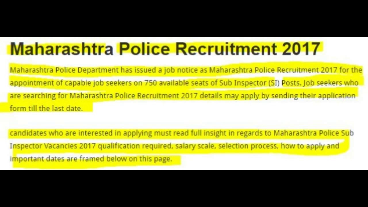 Maharashtra Police Recruitment 2017 mahapolice.gov.in 750 SI Jobs