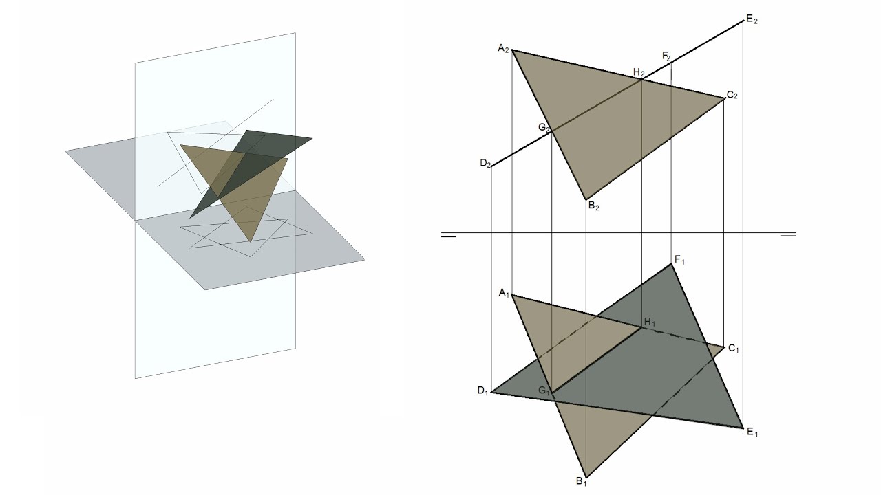 Intersección y visibilidad de formas planas en sistema diédrico - Oblicua & Proyectante Vertical