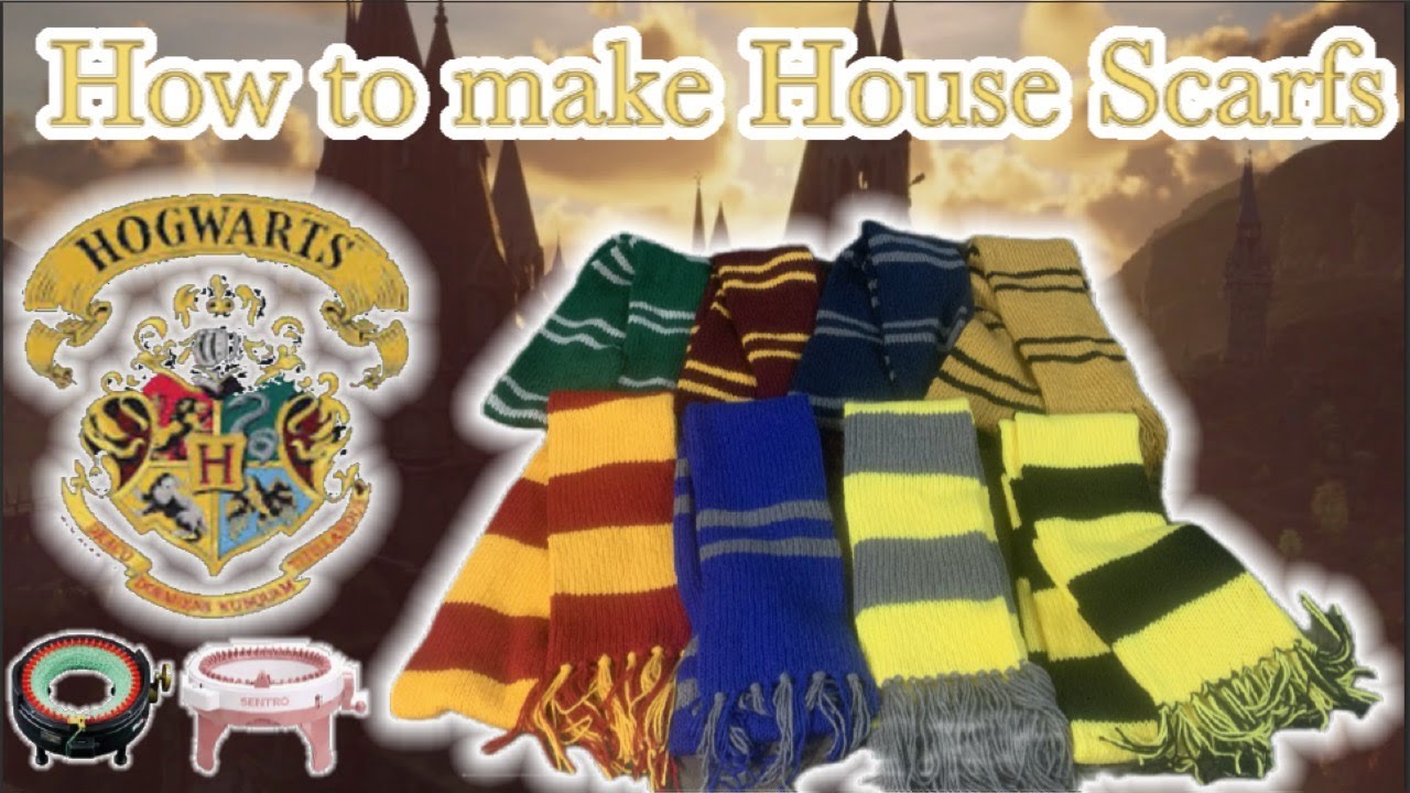 Harry Potter Inspired Hogwarts House scarfs on 48 Needles Sentro /46 Addi Circular Knitting Machine