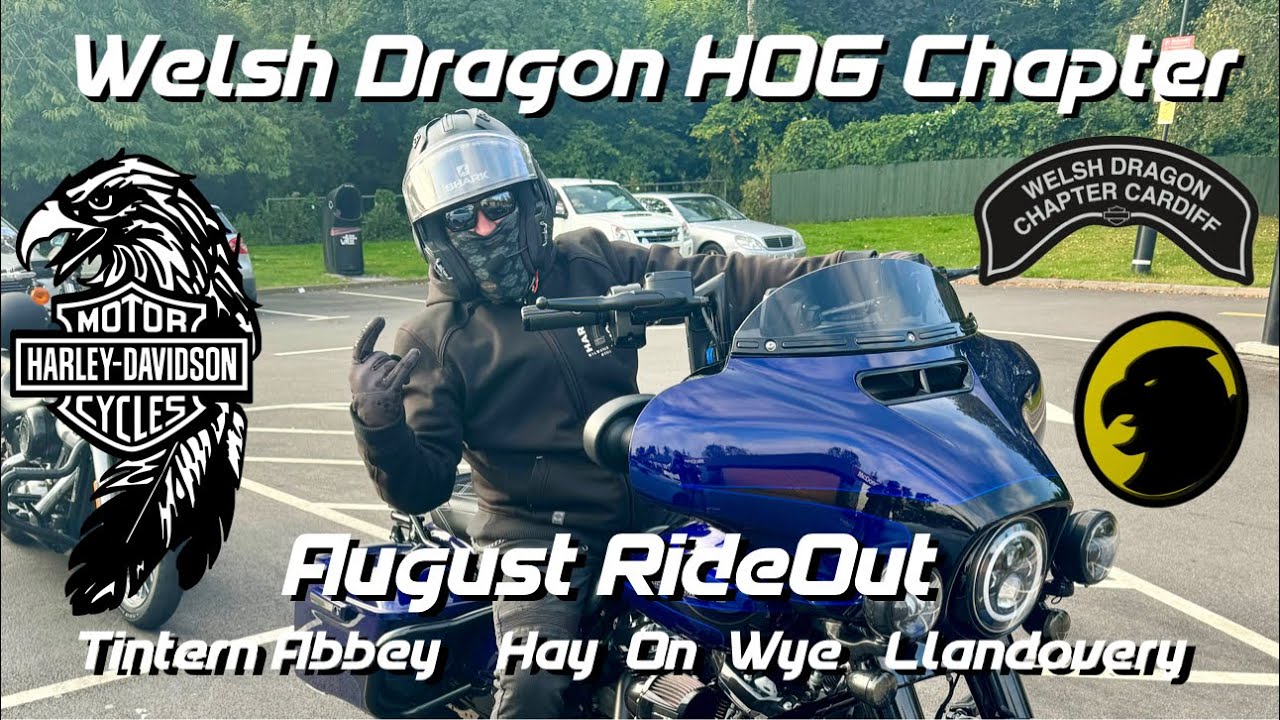 Welsh Dragon Chapter HOG Ride Out On Harley-Davidsons.  Tintern Abbey, Hay-On-Wye and Llandovery.