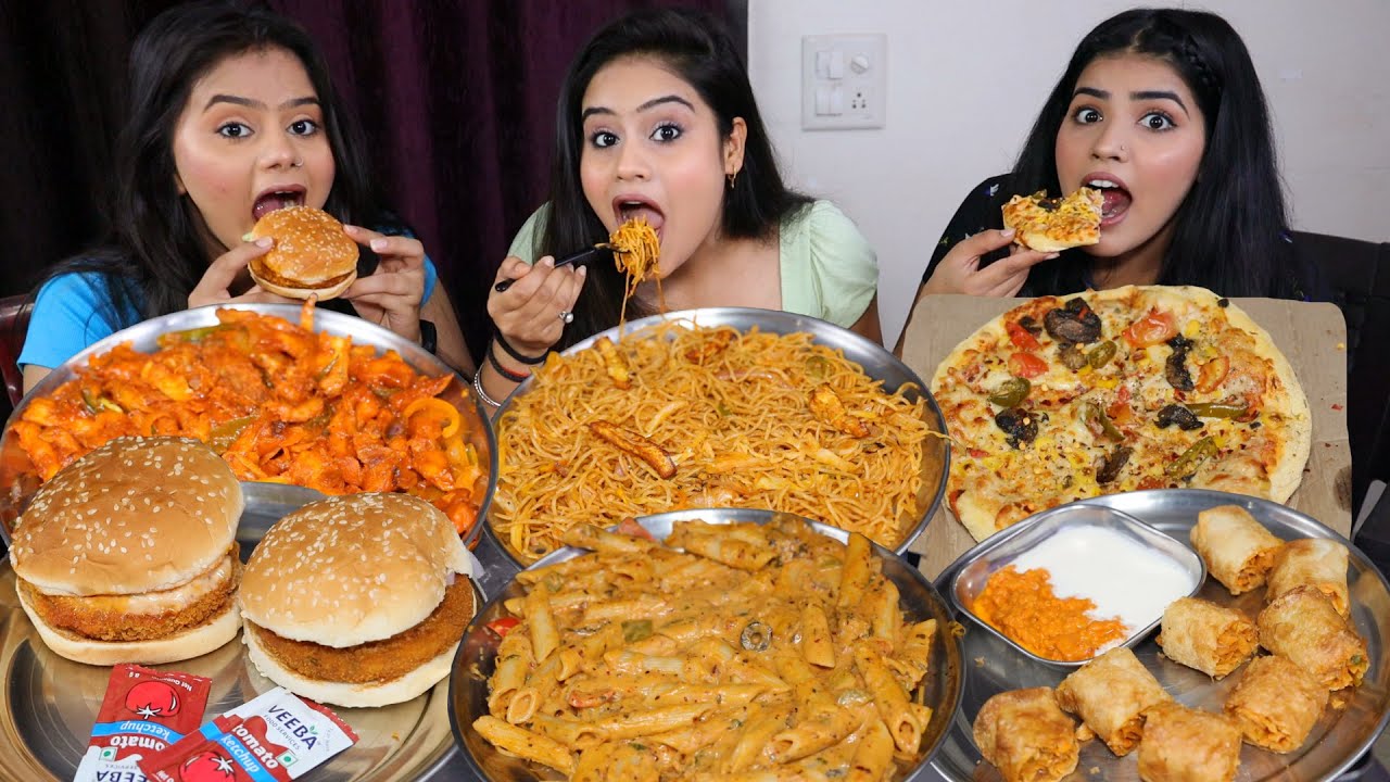 Chinese Food Vs Italian Food Challenge | Chow Mein, Pizza, Burger, Pasta, Spring Roll etc. Challenge